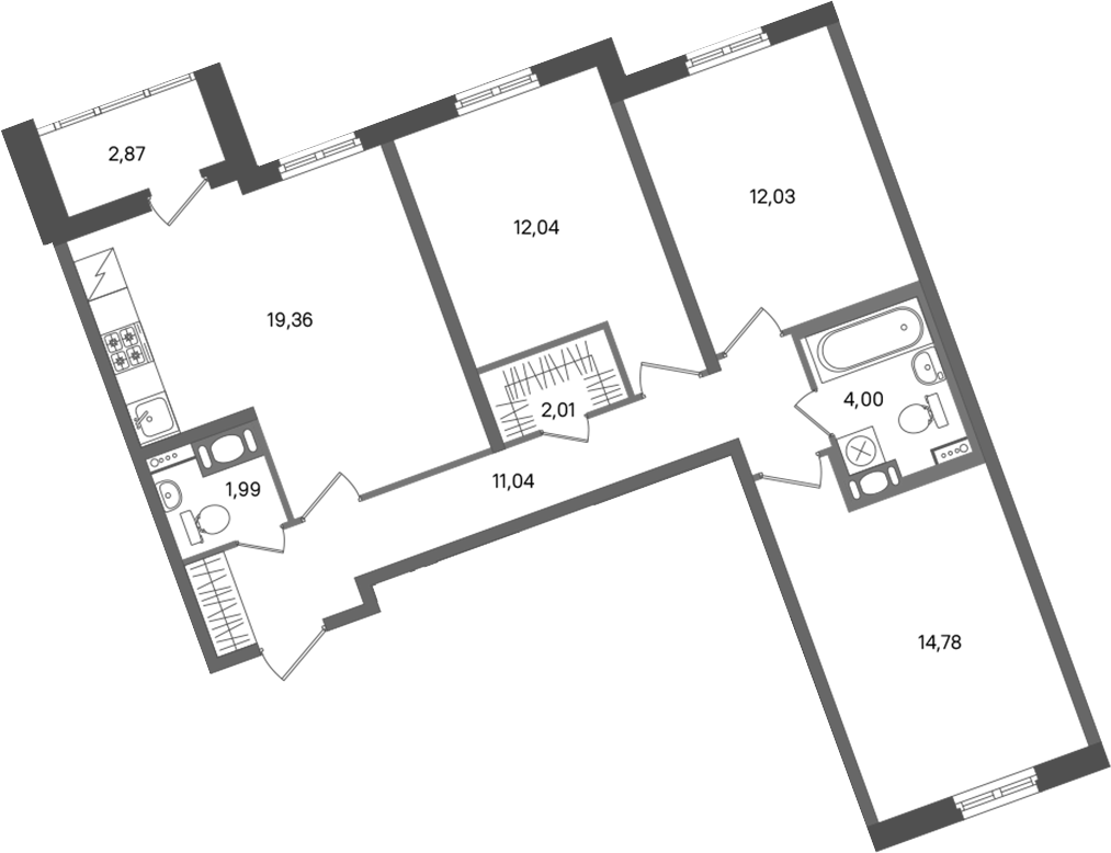 3-комнатная квартира 77.25 м², 8/11 эт., ЖК «ПАТИО. Уютный квартал»